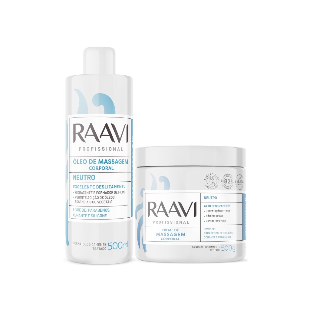 Kit Creme Massagem Neutro E Óleo Massagem Corpo Neutro Raavi - Beauty