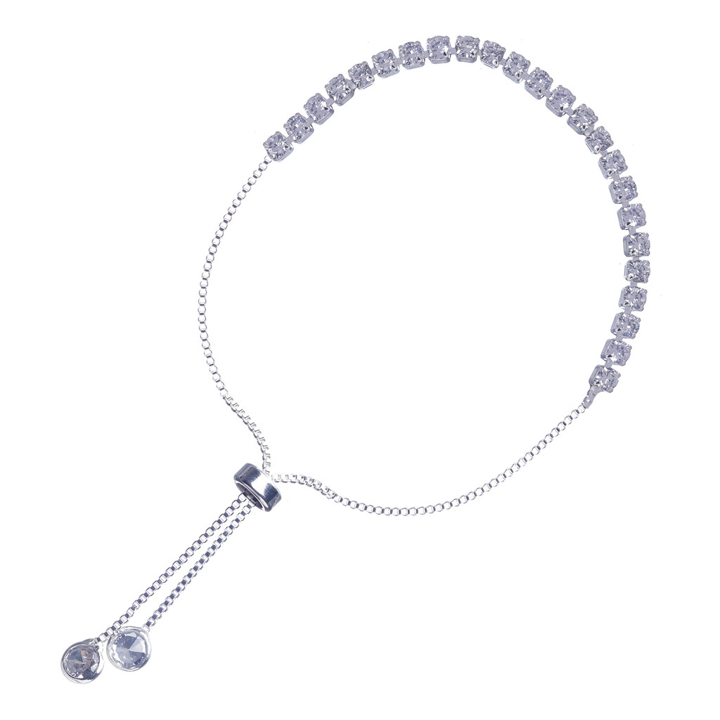 Pulseira regulável Riviera cristal Banhada Prata 925 em Oferta na Shopee