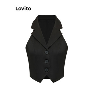 Lovito Regata Casual Com Botão Liso Para Mulheres L76AD062