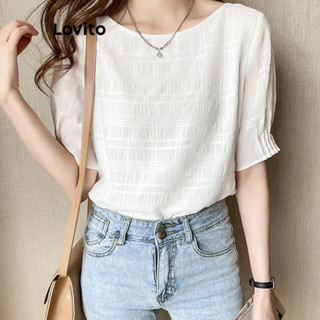 Lovito Blusa Plissada Lisa Elegante Para Mulheres L77ED194