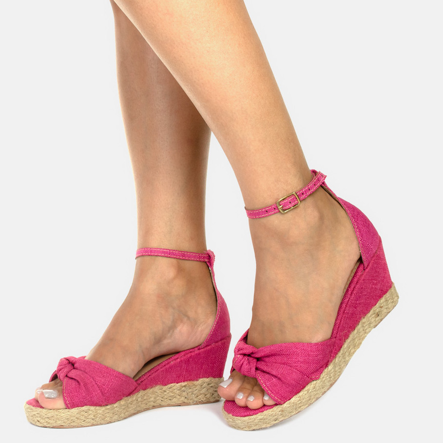 Sandália Salto Médio Anabela Feminina Sola Corda Tecido Trends