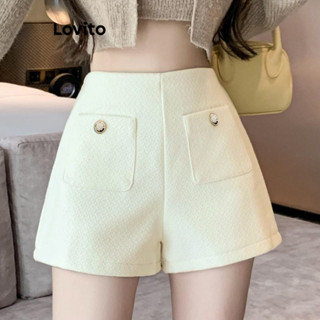 Lovito Shorts Elegantes Com Botões Lisos Para Mulheres LNE34054 (Damasco/Preto)
