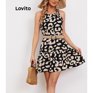 Lovito Vestido Boho Leopardo Com Cadarço Para Mulheres LNL43053