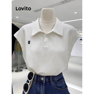 Lovito Casual Camiseta com Bordado Simples para Mulheres L77ED363