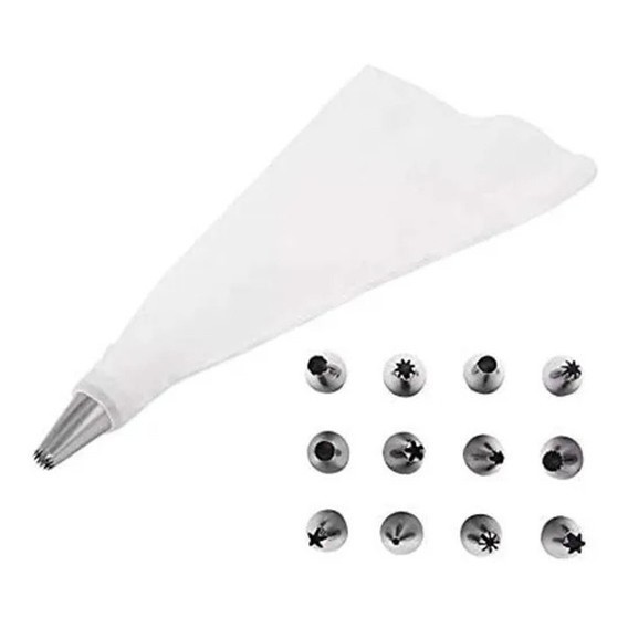 Bico Para Confeitar Bolo Com Bisnaga Saco de Confeitaria Confeiteiro Inox Kit Com 12 Bicos Confeitaria Cupcake Decoração