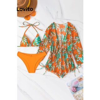 Lovito Conjuntos De Biquíni Boho Tropical Com Cordão Nas Costas Para Mulheres LNL41093