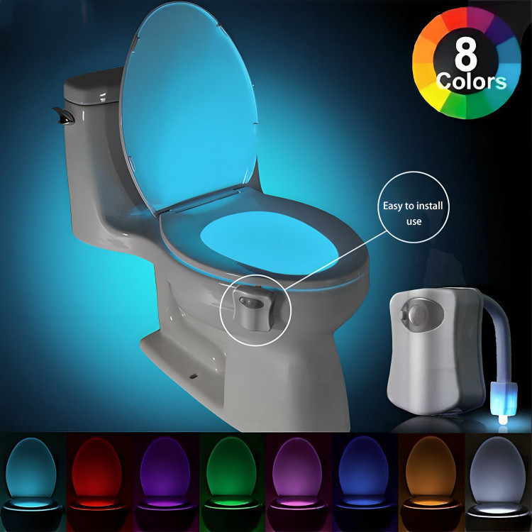 KIT 2 Lâmpada Com Sensor Movimento à Prova D'água 8 Cores Para Vaso sanitário Led Iluminação Noturna