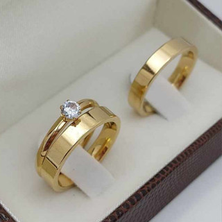 Aliança de Casamento 4mm Reta + Anel Solitário Zircônia Par de Alianças Noivado Banhada Aço Inoxidável 316L Cor Ouro 18k em Oferta na Shopee