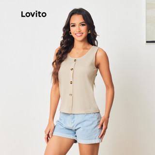 Lovito Regata Casual Feminina Com Botão Frontal Simples LBL08003