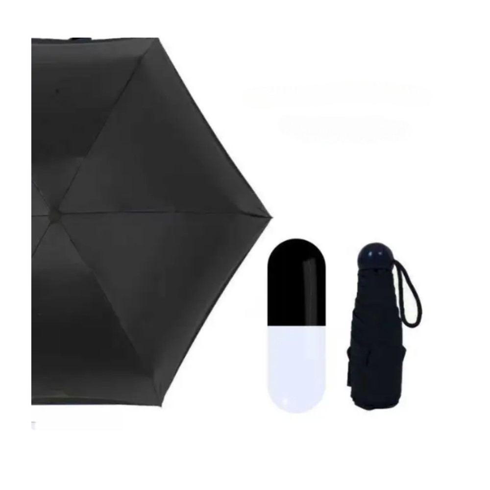 Guarda-chuva Cápsula Portátil Ultraleve E Compacta Umbrella Proteção UV Mini Five-fold Umbrella Preto