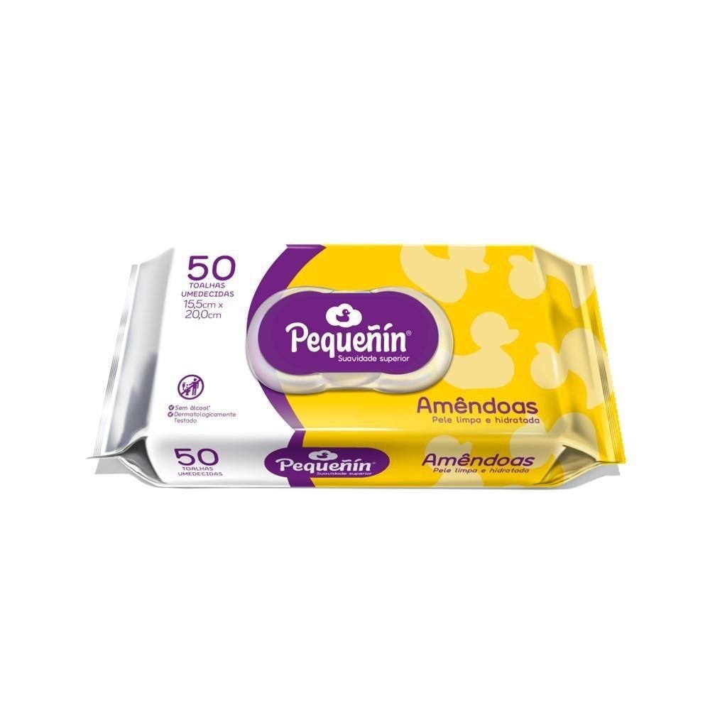 Toalhas Umedecidas Pequeñin Amêndoas 50un em Oferta na Shopee