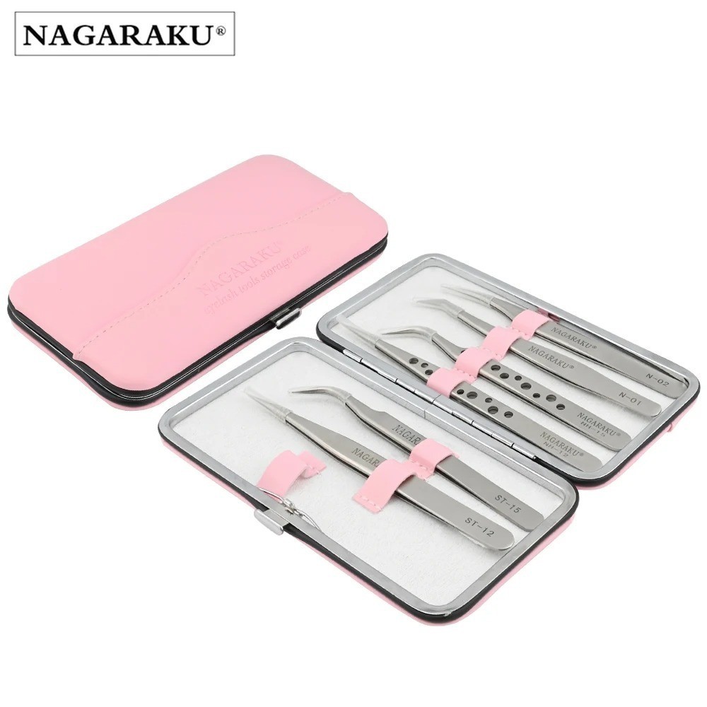 Pinças nagaraku kit com 6pç + estojo Para Alongamento De Cílios Nagaraku