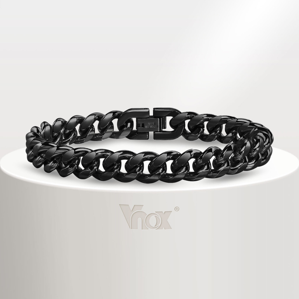 Vnox Fashion Bold Cuban Chain Men's Bracelet , Pulseira De Corrente De Aço Inoxidável Preto Miami Curb Wrist Strap Para Jóias De Presente Meninos