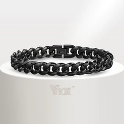 Vnox Fashion Bold Cuban Chain Men's Bracelet , Pulseira De Corrente De Aço Inoxidável Preto Miami Curb Wrist Strap Para Jóias De Presente Meninos