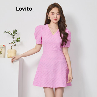 Lovito Casual Vestido Feminino Liso Evasê de Jacquard L74ED296