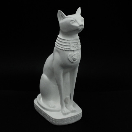 Imagem Gato Egípcio Liso com Jóias em Relevo - 40x19x13cm em Gesso para Pintar Gigante