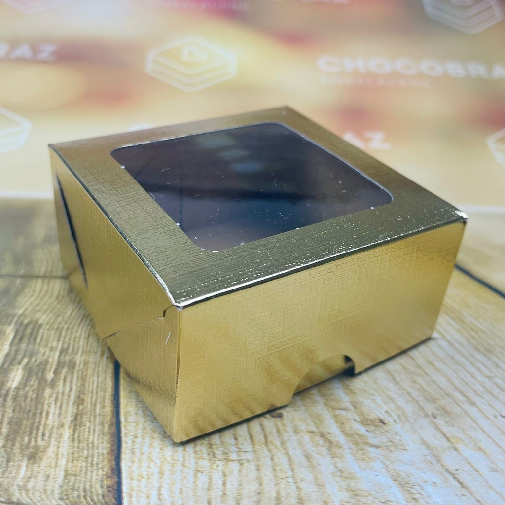 10~50 CAIXA LAMINADA C/ VISOR (04 DOCES) 4x8x8 cm OURO ID4668 - Stationery