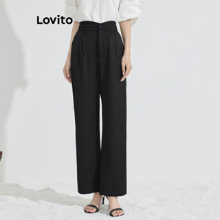 Lovito Calça Casual Lisa Com Bolso Assimétrico Para Mulheres L77ED094