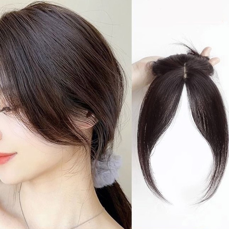 Fru Women Black bangs Toppers Girl Daily Wear Toupee Wigs Extensões Cabelo Para Cobrir White Loss Wea Octagonal 3D top wig Cor natural
