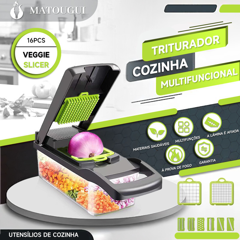 Imagem profissional cozinha sliceraço inox16em1fatiador cortador ralador de legumes verduras frutas coisas diferentes para casa