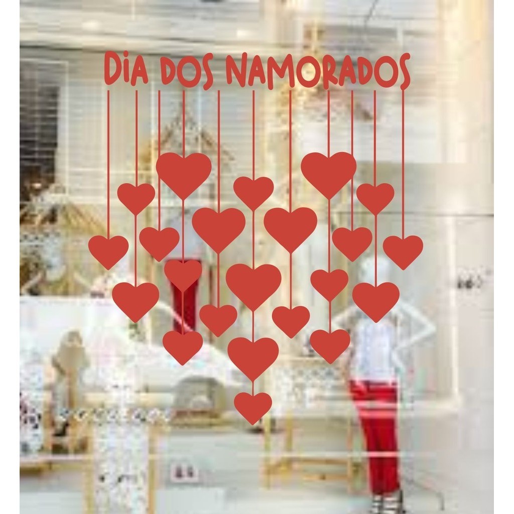 Adesivo de Vitrine Feliz Dia dos Namorados e Corações Papel de Parede Auto Colante Adesivos