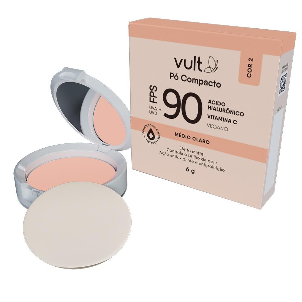 Pó Compacto Vult Facial Médio Claro Cor 2 FPS 90 Vult 6g
