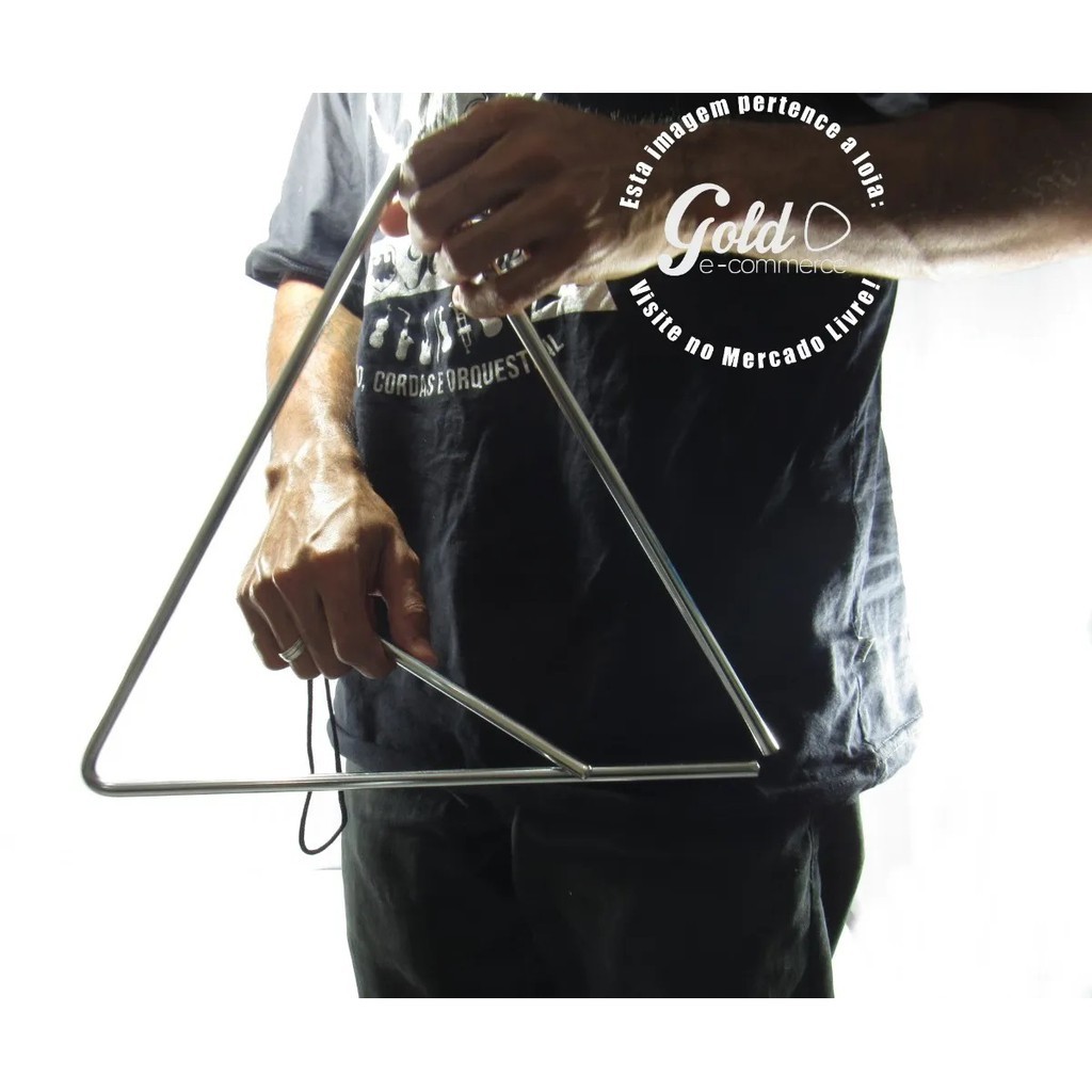 Triangulo musical com baqueta cromado ferro com 25 cm