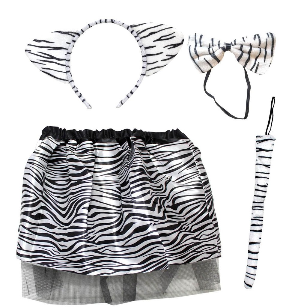 Fantasia Animais de Carnaval Feminina Kit com Saia Tiara Rabinho e Gravata Zebra Branca em Oferta na Shopee
