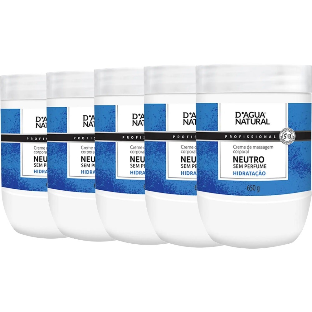 KIT 5UN CREME MASSAGEM CORPORAL NEUTRO 650G DAGUA NATURAL