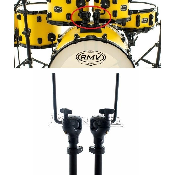Tom Holder RMV Dino Black PAC16 Kit com 2 Tom Holders com Haste 10mm Padrão da Maioria das Marcas