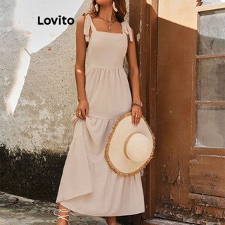 Lovito Vestido Casual Liso Com Laço E Laço Para Mulheres LNE46177