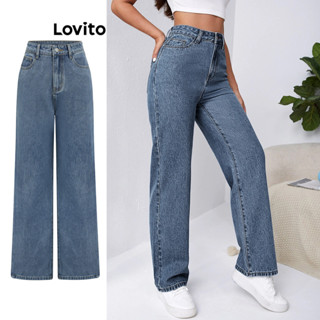 Lovito Jeans com Bolsos com Botões e Zíper na Frente para Mulheres L77ED178