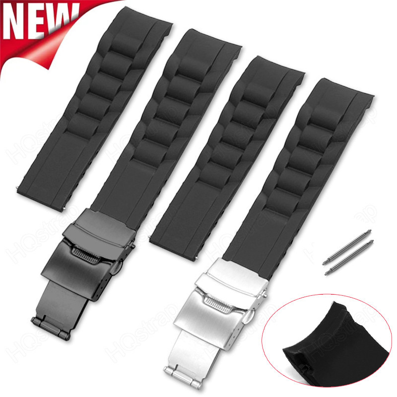 Pulseira Esportiva De Silicone De Ponta Curva 20mm 22mm 24mm 26mm 16mm 18mm Para Homens À Prova D'água Fivela Dobrável Mulheres