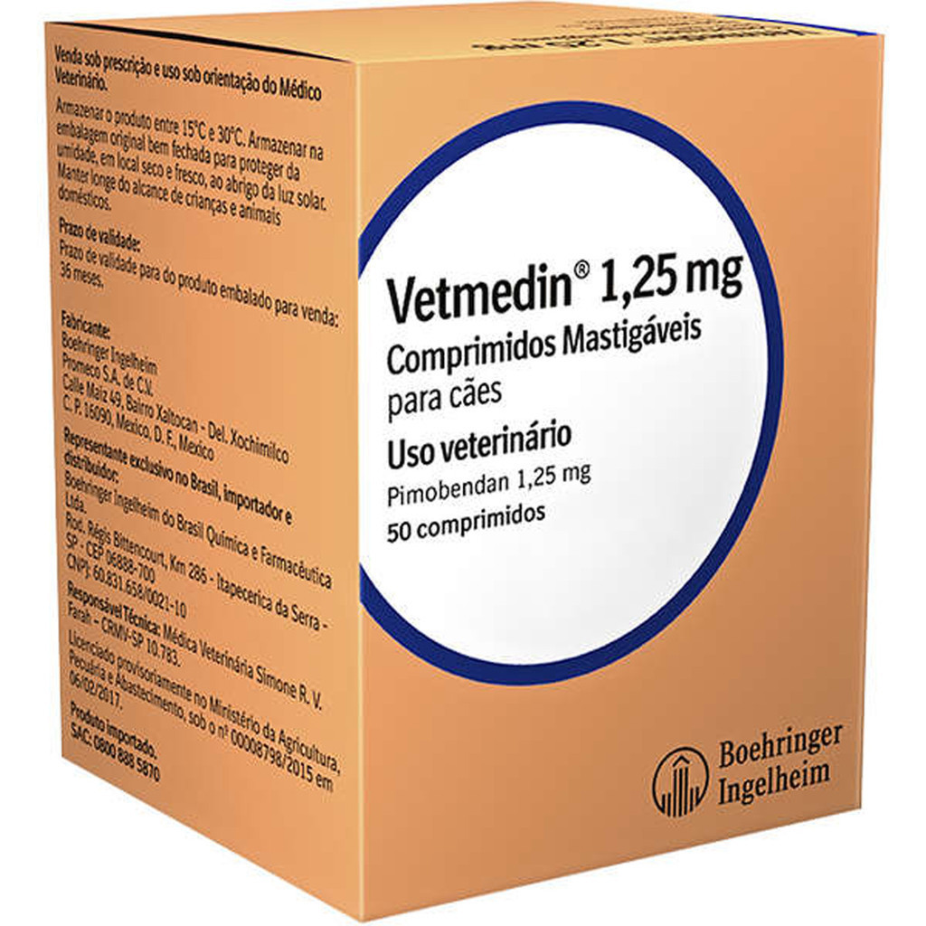 Vetmedin Boehringer Ingelheim 50 Comprimidos Mastigáveis para Cães - 1,25 mg em Oferta na Shopee