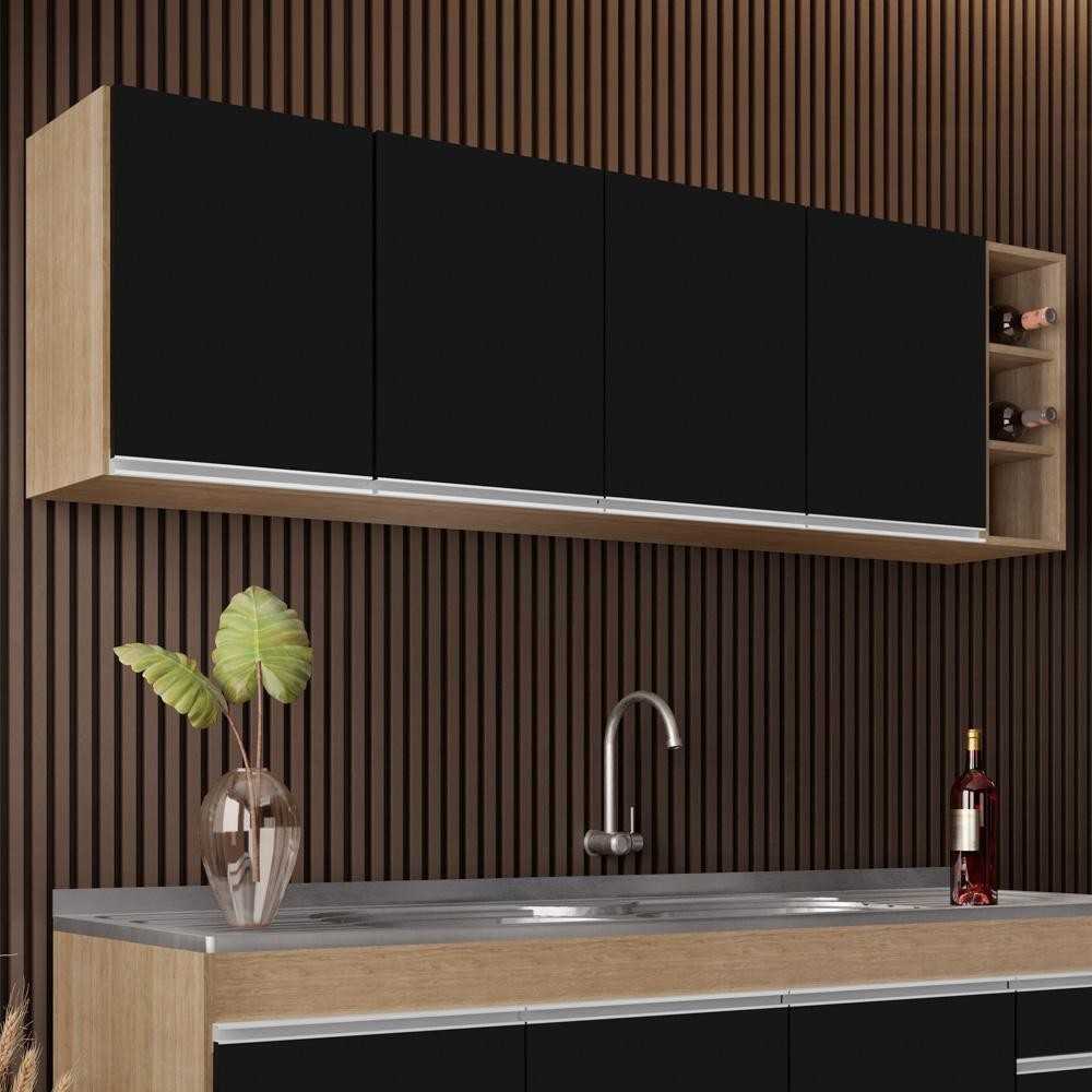 Armário Aéreo Nevada com Nicho 180cm 4 Portas Castanho/Preto - Lumil em Oferta na Shopee