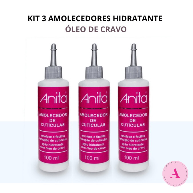 Kit com 3 Amolecedores de Cúticulas Com Óleo de Cravo Anita 100ml em Oferta na Shopee