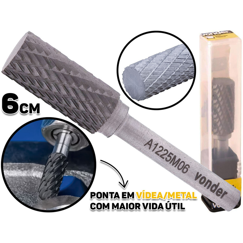 Lima Rotativa Cilíndrica Em Metal Duro Para Desbaste E Acabamentos Com Haste De 6mm Vonder em Oferta na Shopee