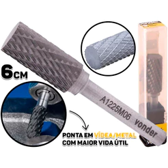 Lima Rotativa Cilíndrica Em Metal Duro Para Desbaste E Acabamentos Com Haste De 6mm Vonder