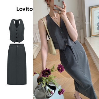 Lovito Conjuntos Elegantes De Saia Lisa Dividida Para Mulheres L80ED402