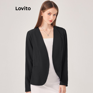 Lovito Elegante Blazer Feminino Liso Básico L71ED278 (Preto)