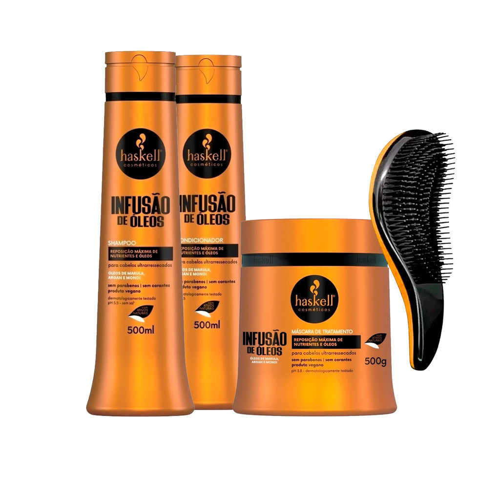 Kit Haskell Infusão De Óleos 500ml Shp/Cond/Máscara +Escova