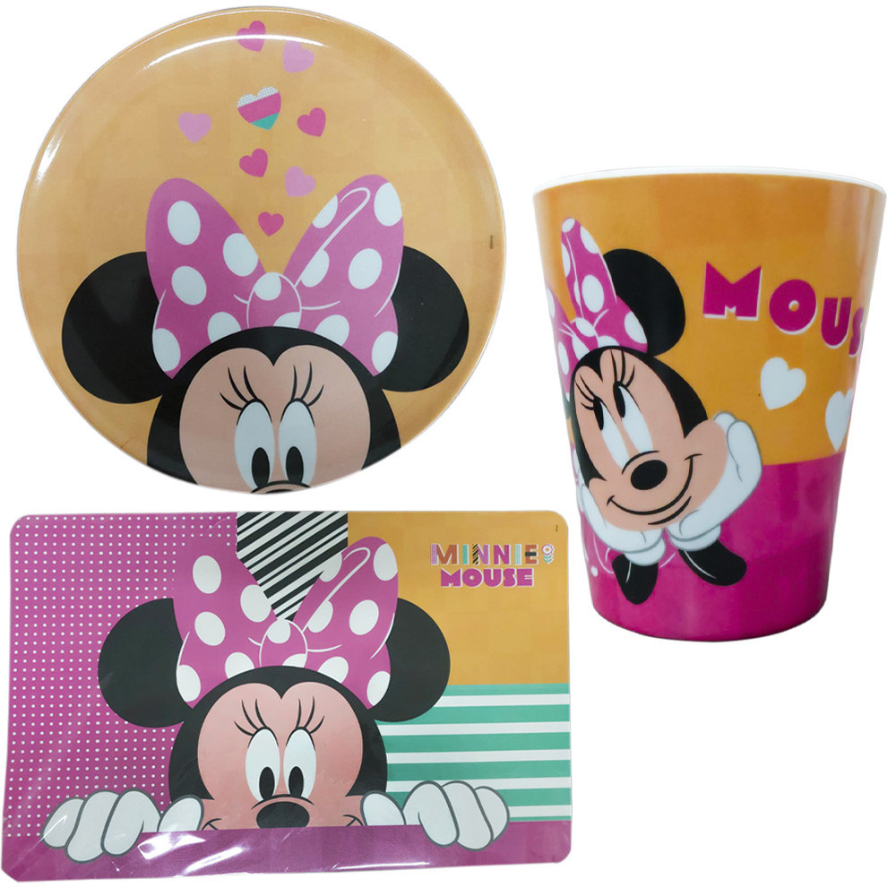 Kit Alimentação Copo Prato Raso Lugar Americano Minnie em Oferta na Shopee