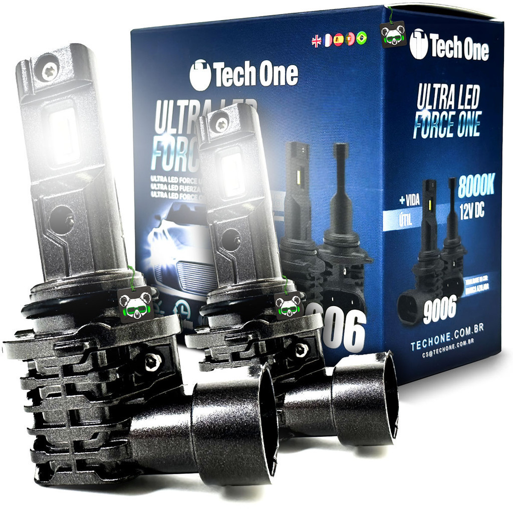 Kit Par Lâmpada Automotiva Ultra Led Force One 8000K 4100 Lúmens Encaixe Modelo HB4 9006 TechOne - Spare Parts and Accessories for Vehicles