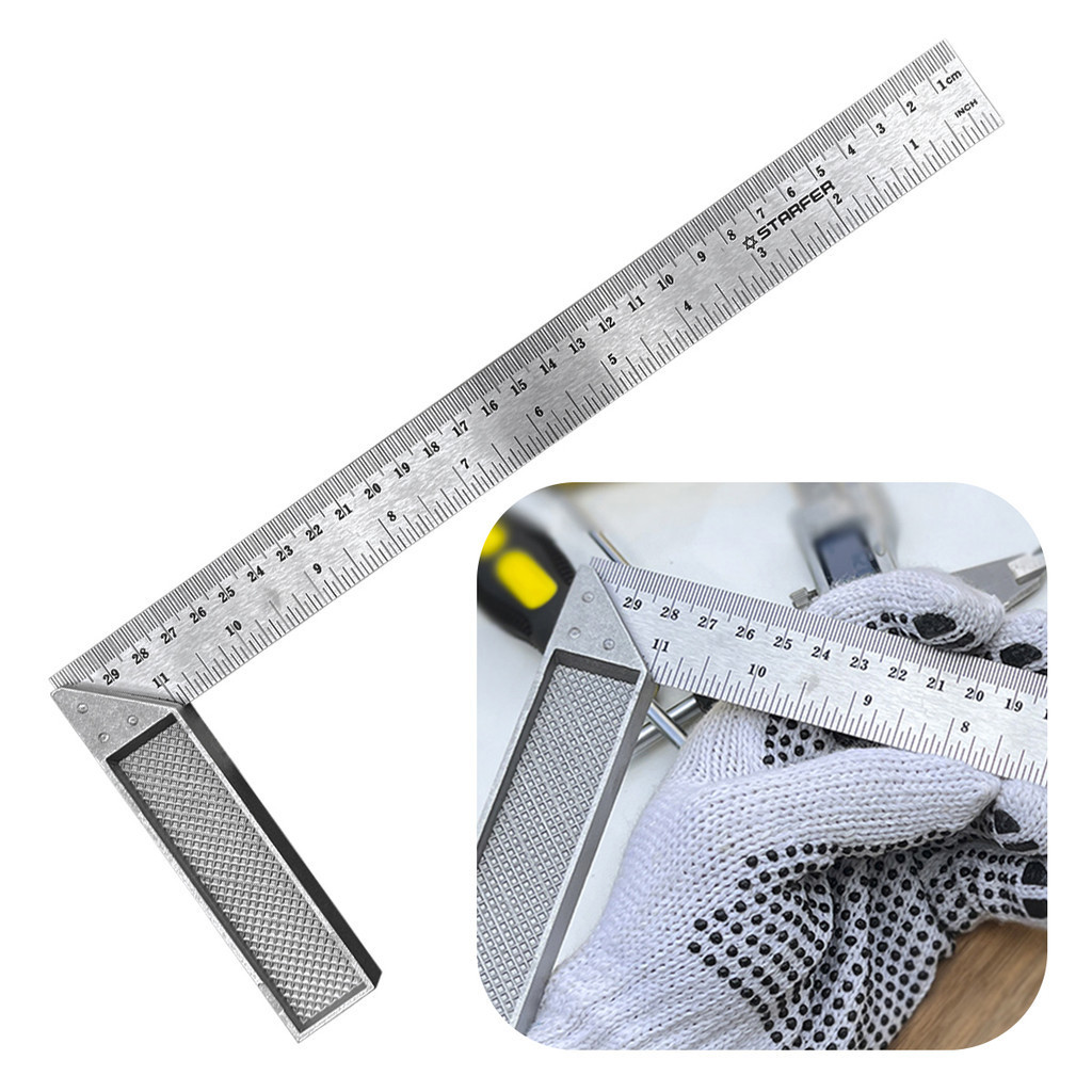 Esquadro De Aço Inox C/ Cabo De Alumínio 12'' 30 Cm em Oferta na Shopee