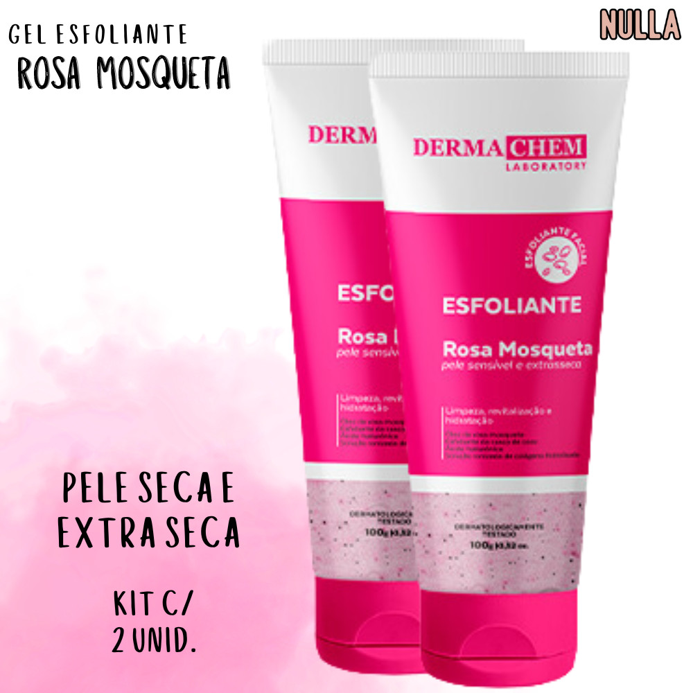 Kit c/ 2 unid Gel Esfoliante ROSA MOSQUETA para pele seca e extra seca Dermachem 100gr cada