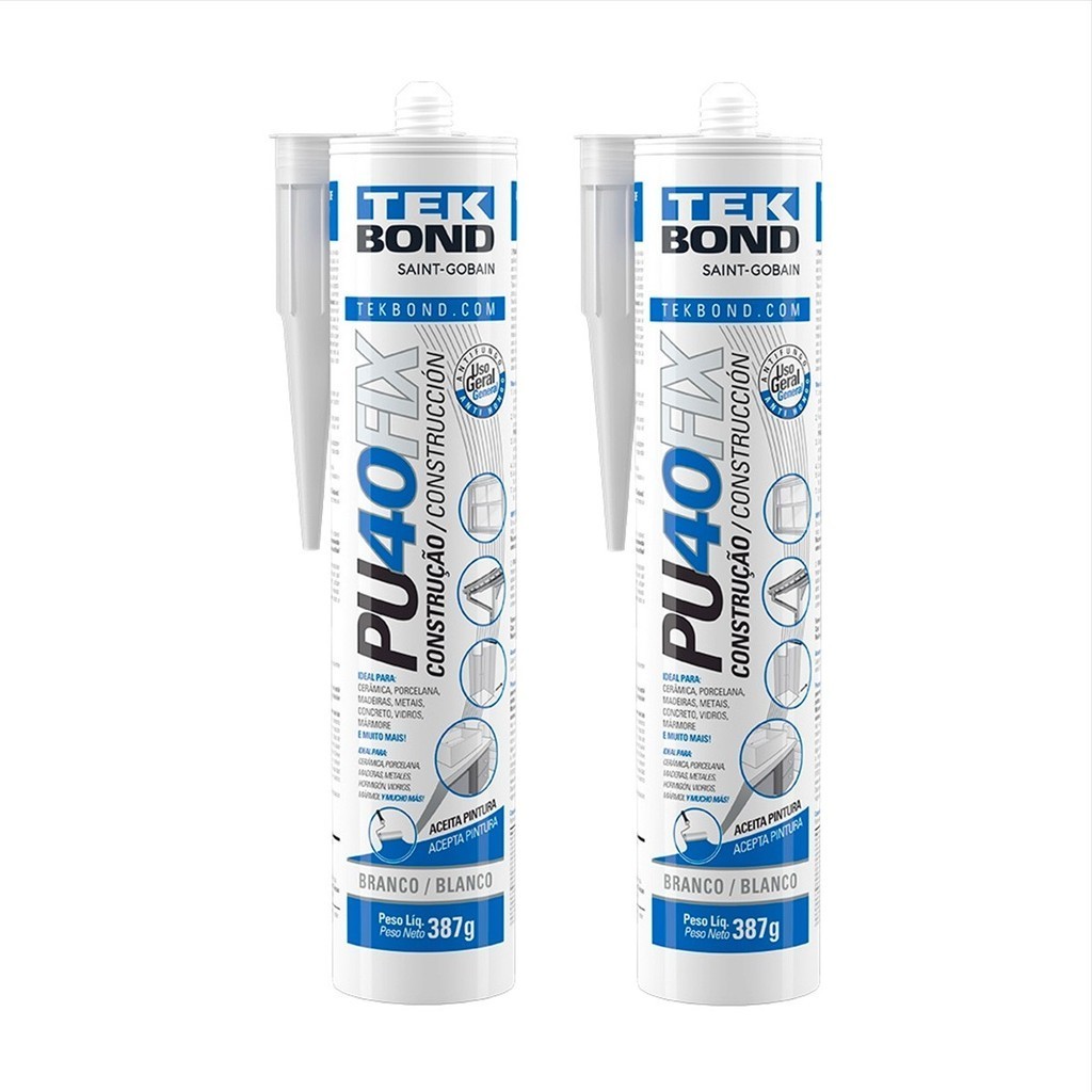 Silicone Adesivo Selante Pu 40 Fix 387g Construção Kit C/2 - Branco