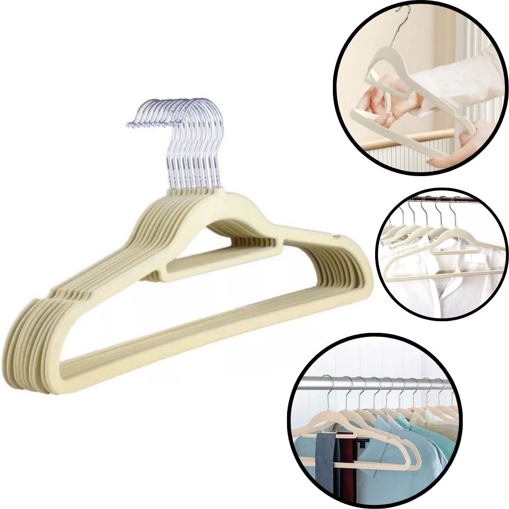 Kit 30 Cabides Bege Slim Veludo Antideslizante Premium 42cm