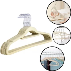 Kit 30 Cabides Bege Slim Veludo Antideslizante Premium 42cm