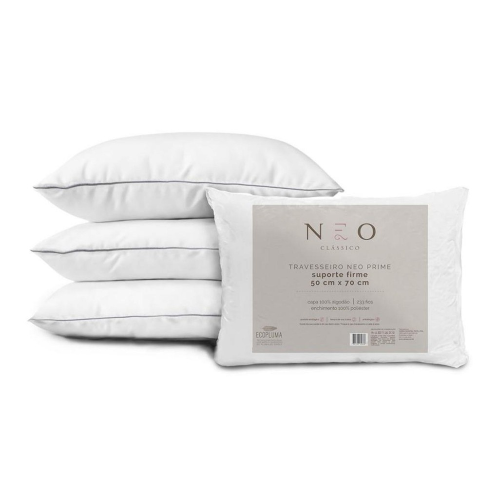 Kit 4 Travesseiro Neo Prime Ecopluma 233 Fios 50x70cm – Branco - Camesa — imagem 2 de 2