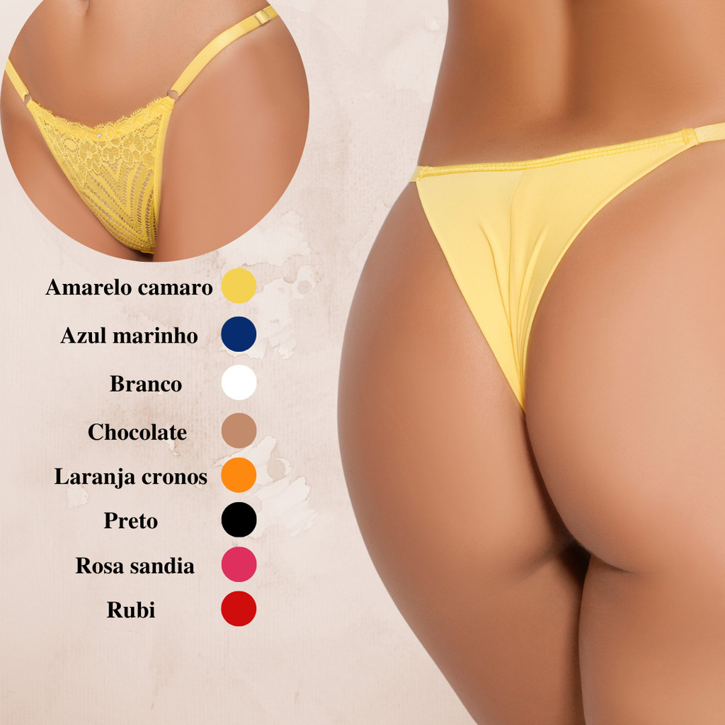 Calcinha fio dental em microfibra e renda Tanga Regulável Fio Duplo D'Lírius cor variada